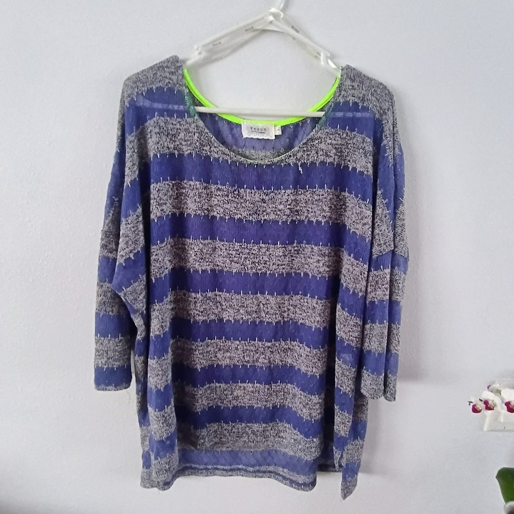 Perch Blu Pepper Striped Top 2X Oversized Neon Trim Soft Knit Casual Boho
